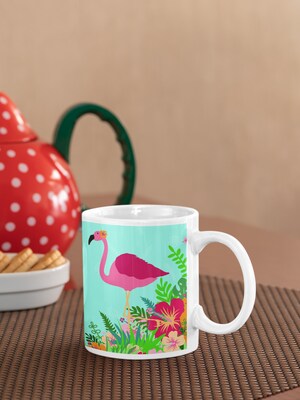 Coffee Mug: Tropical Flamingo. High-quality sublimation inks on 12 or 15oz ceramic mug. Tropical Decor, Flamingo Coffee Mug, Whimsical Mug - image3